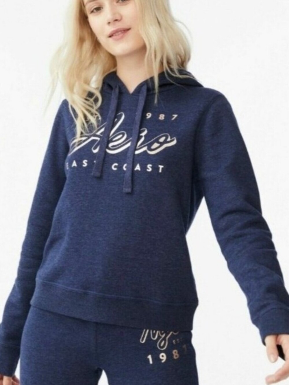 Aeropostale Navy Blue Script Logo Hoodie
